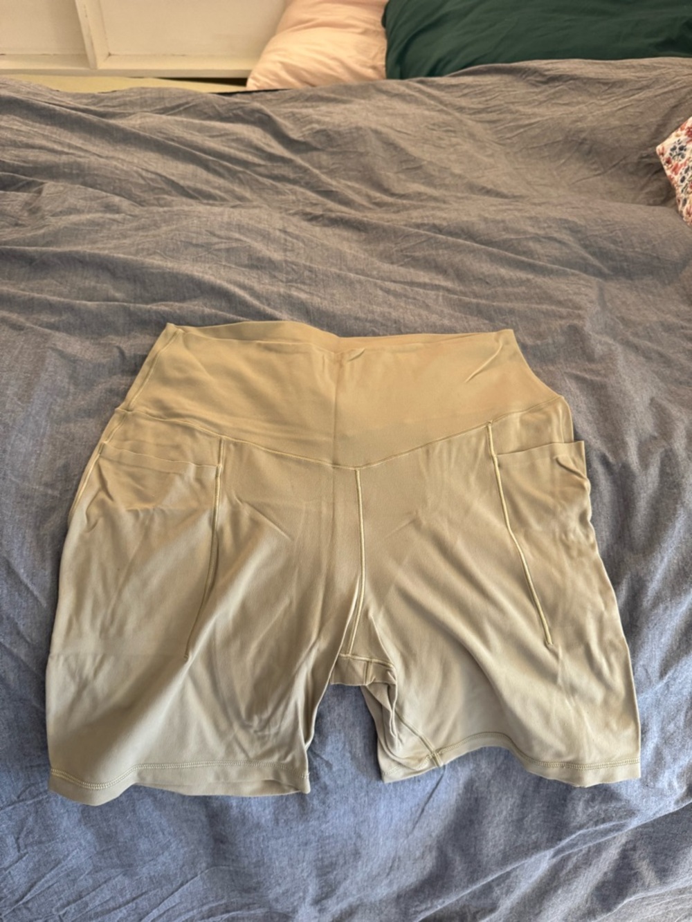 aerie High-Waist Bike Shorts in Light Beige